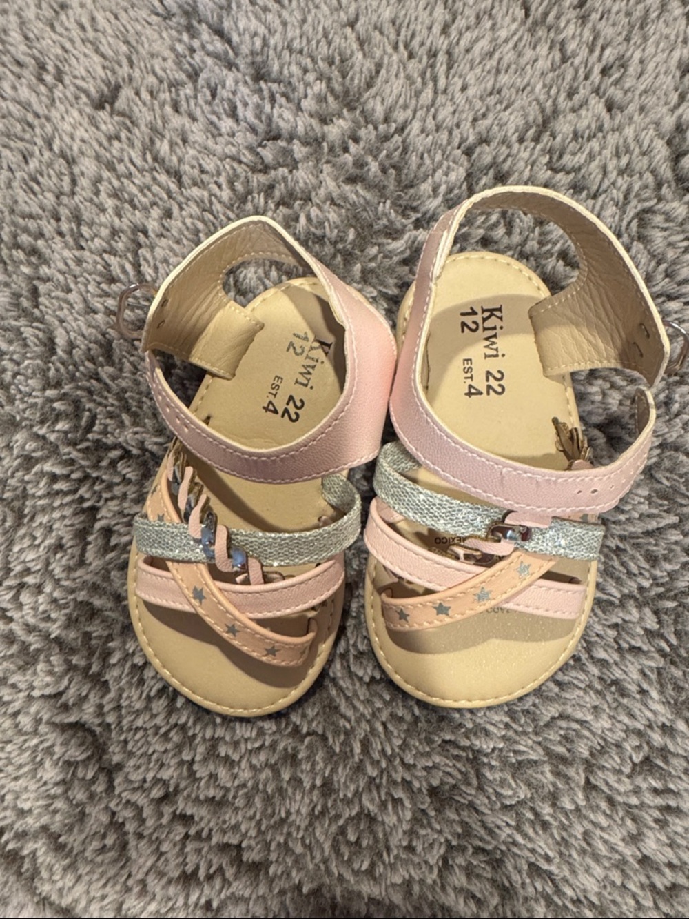 Kiwi Pink and Silver Glitter Star Girls' Sandals